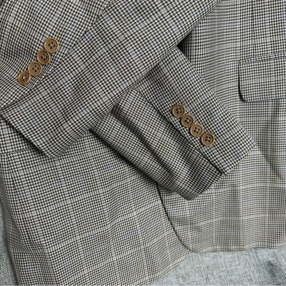 Canali Silk Wool Houndstooth Windowpane Brown Dual Vent Blazer Jacket 52 IT 42R - Picture 4 of 16